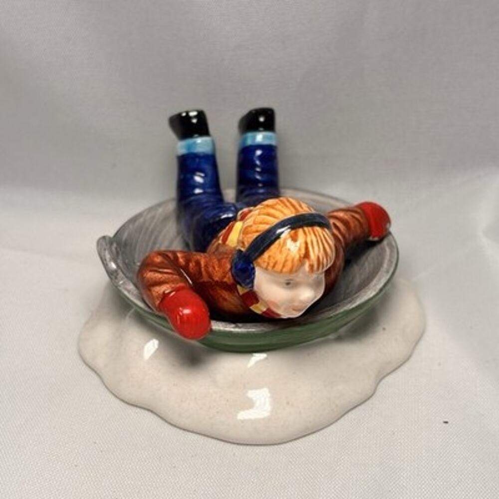 Dept 56 Snow Village Sledding Saucer Boy Figurine 3” Winter Christmas Decor